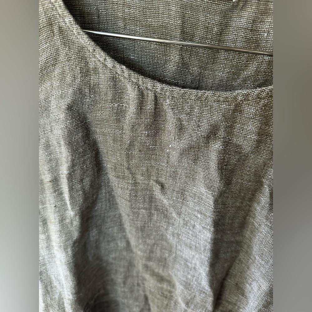 J Jill Large Olive Green Linen 3/4 Sleeve Peplum Relaxed Peasant Flowy Blouse - Picture 6 of 6